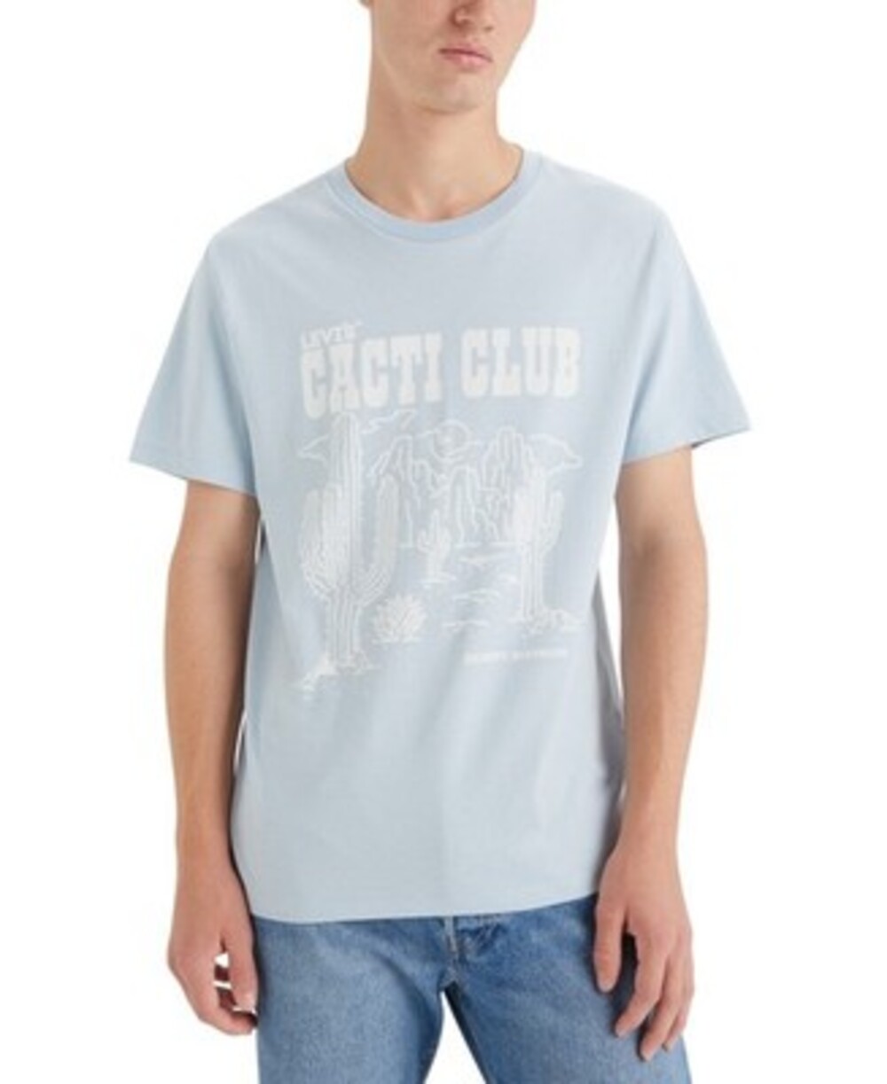 Levi's Classic-Fit Cacti Club Logo Graphic T-Shirt Men's S Light Blue Pullover